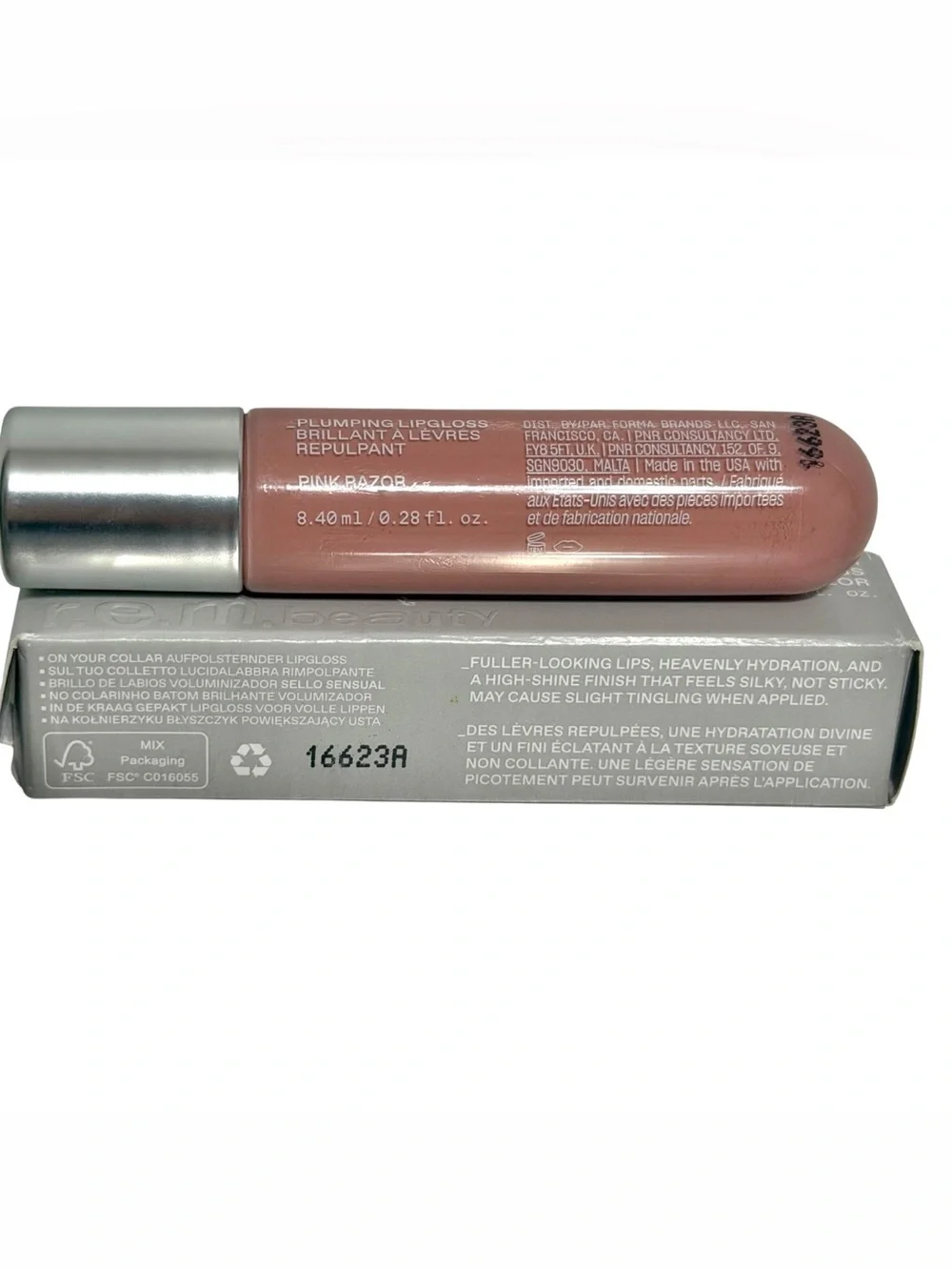 r.e.m beauty On Your Collar Plumping Lip Gloss PINK RAZOR - Full Size New in Box
